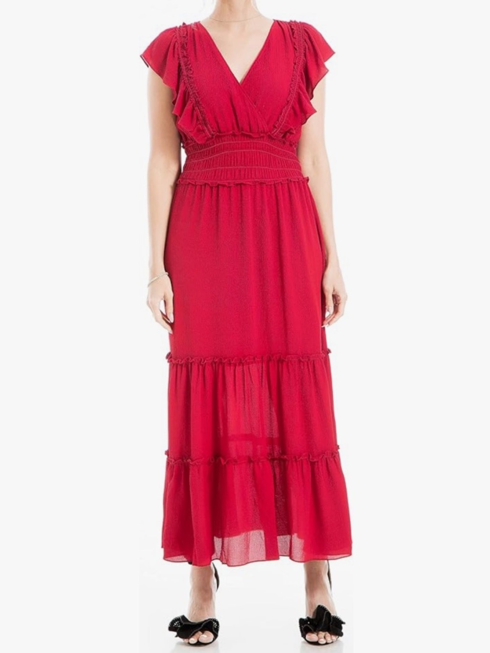 🆕 NWT Max Studio Pebble Crepe Flutter Sleeve Maxi Dress